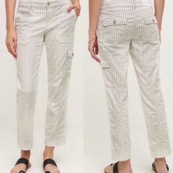 Anthropologie Pants - ANTHROPOLOGIE HEI HEI Pants Womens 4 Off White Cotton Striped Pant Wander Cargo